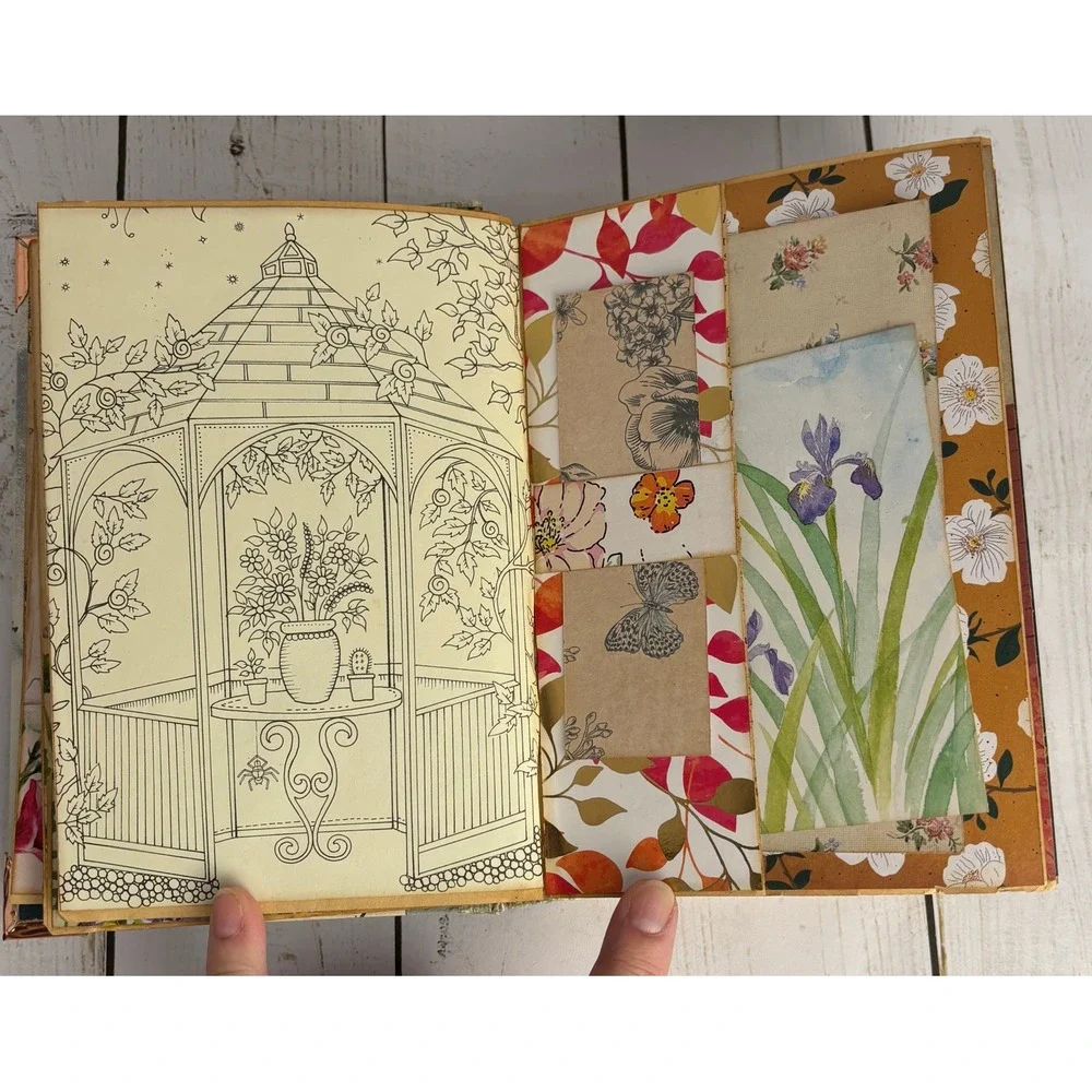 Handmade Botanical Junk Journal Floral Scrapbook Hardcover Ribbon Tie Ephemera